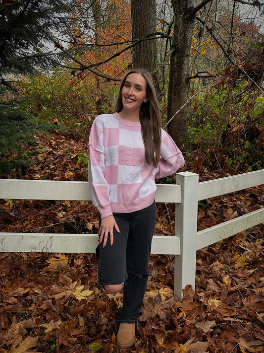 Pink Checkered Sweater