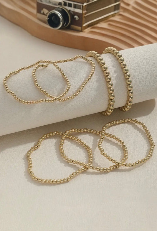 7pcs Set Beaded Bracelets Gold