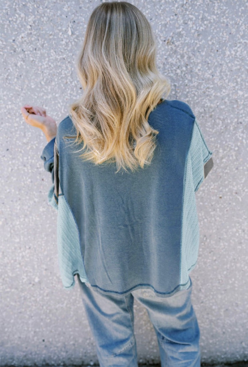 Patchwork Long Sleeve Dusk Blue